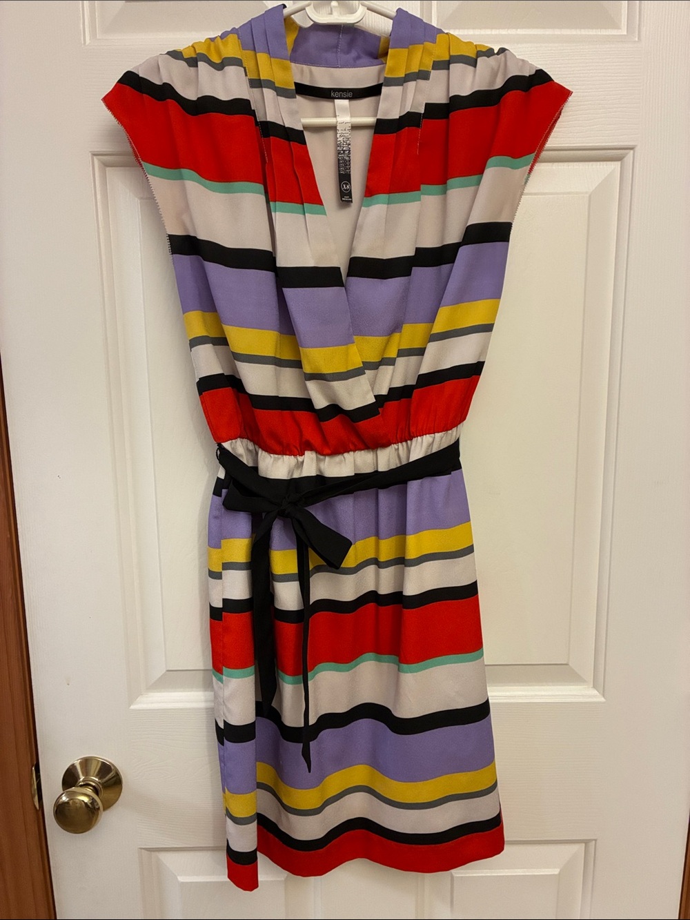 Kensie Multicolor Striped V-Neck Dress - Red, Lavender, Yellow